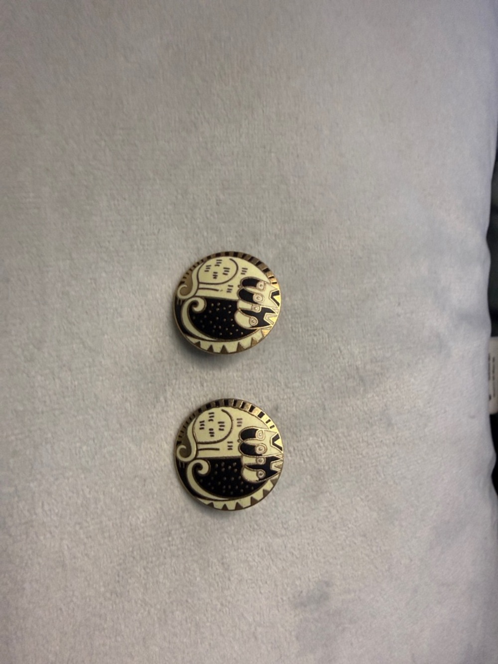 Laurel Burch Black and Cream Cat Round Earrings